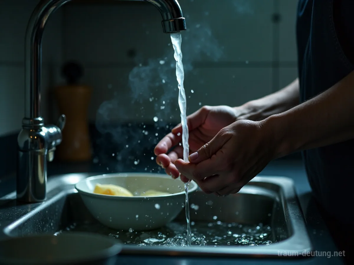 Hände spülen Geschirr unter kaltem Wasser im Traum