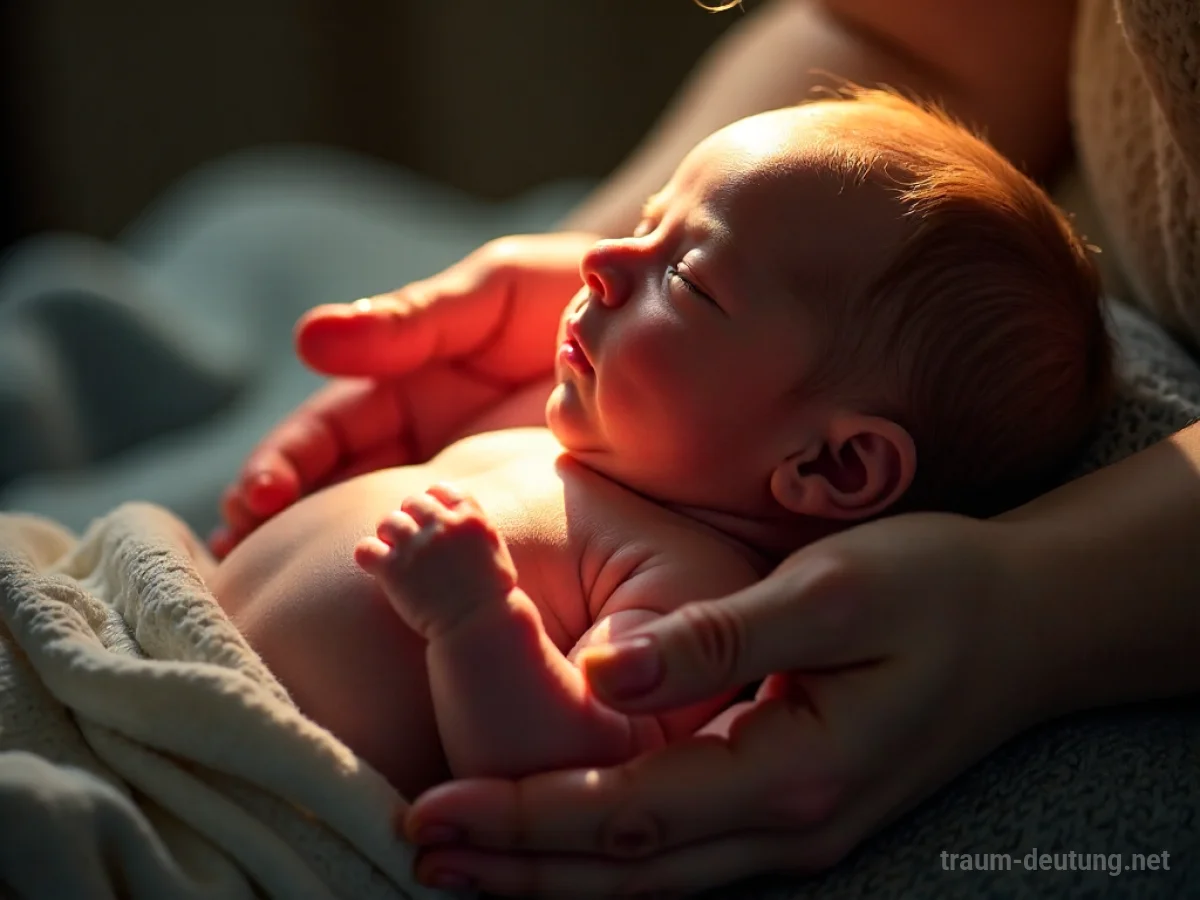Neugeborenes Baby atmet zum ersten Mal, umgeben von sanftem Licht.