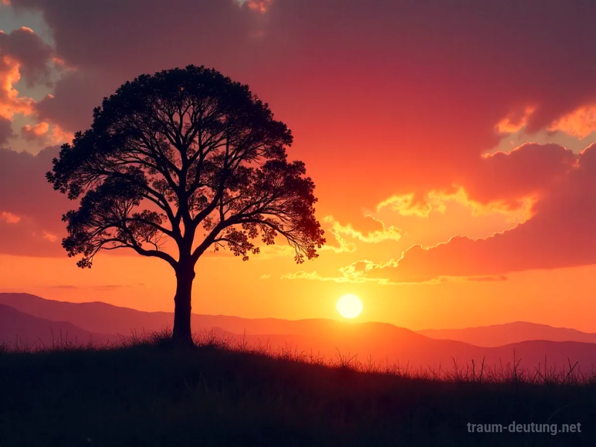 Ein einzelner Baum im Gegenlicht des letzten Abendlichts.