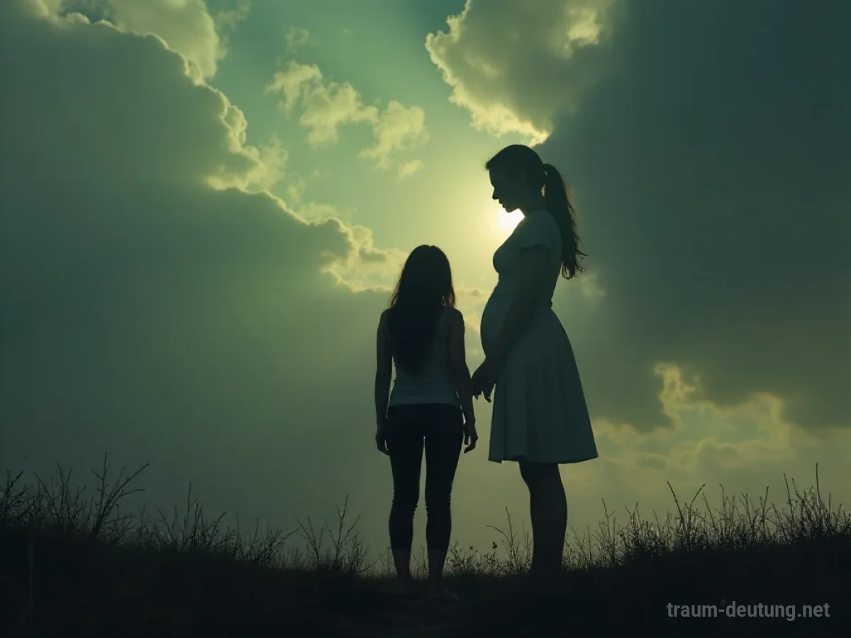 Silhouetten einer Person und einer Mutterfigur mit Distanz dazwischen.