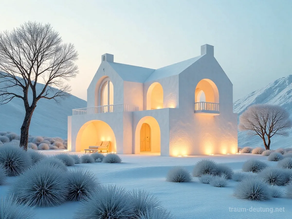 Ein Haus aus schimmerndem Alabaster im sanften Licht.