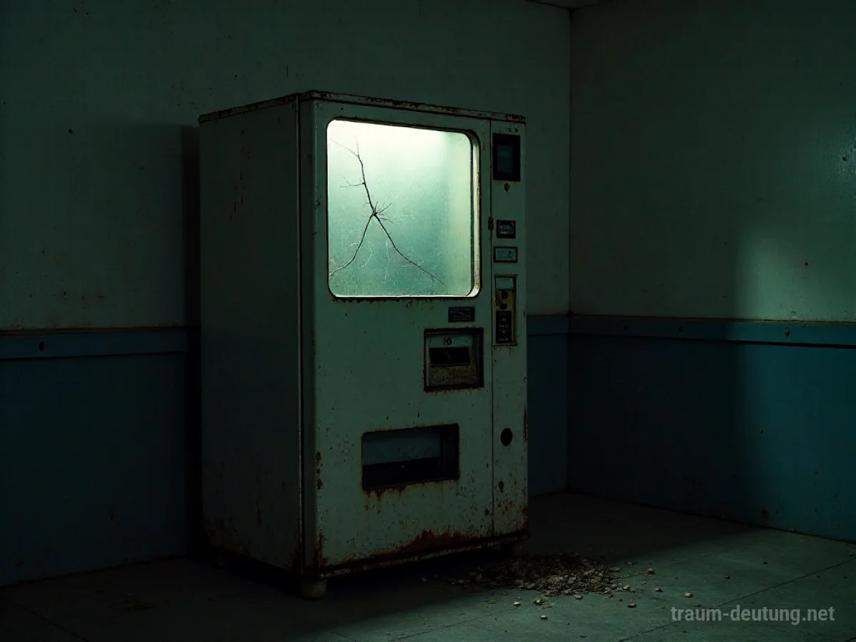 Ein kaputter, alter Automat mit blockiertem Münzschlitz und Riss im Bildschirm.