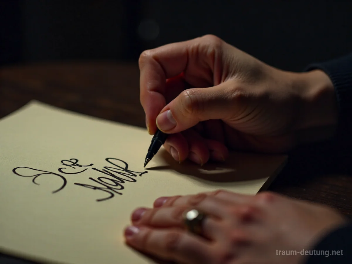 Hand schreibt ein Autogramm auf die Haut einer Person.