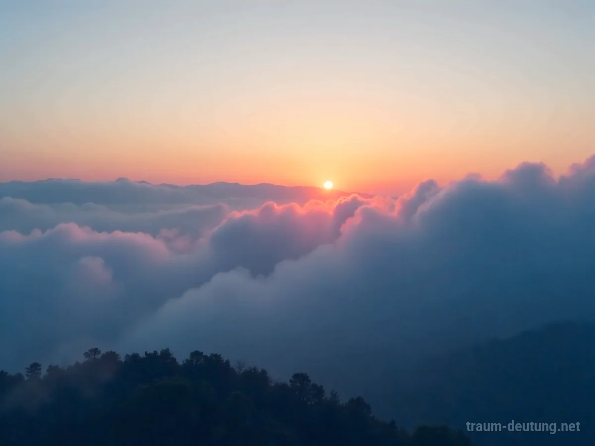 Dichter Nebel am Abendhimmel, der den Horizont verhüllt.
