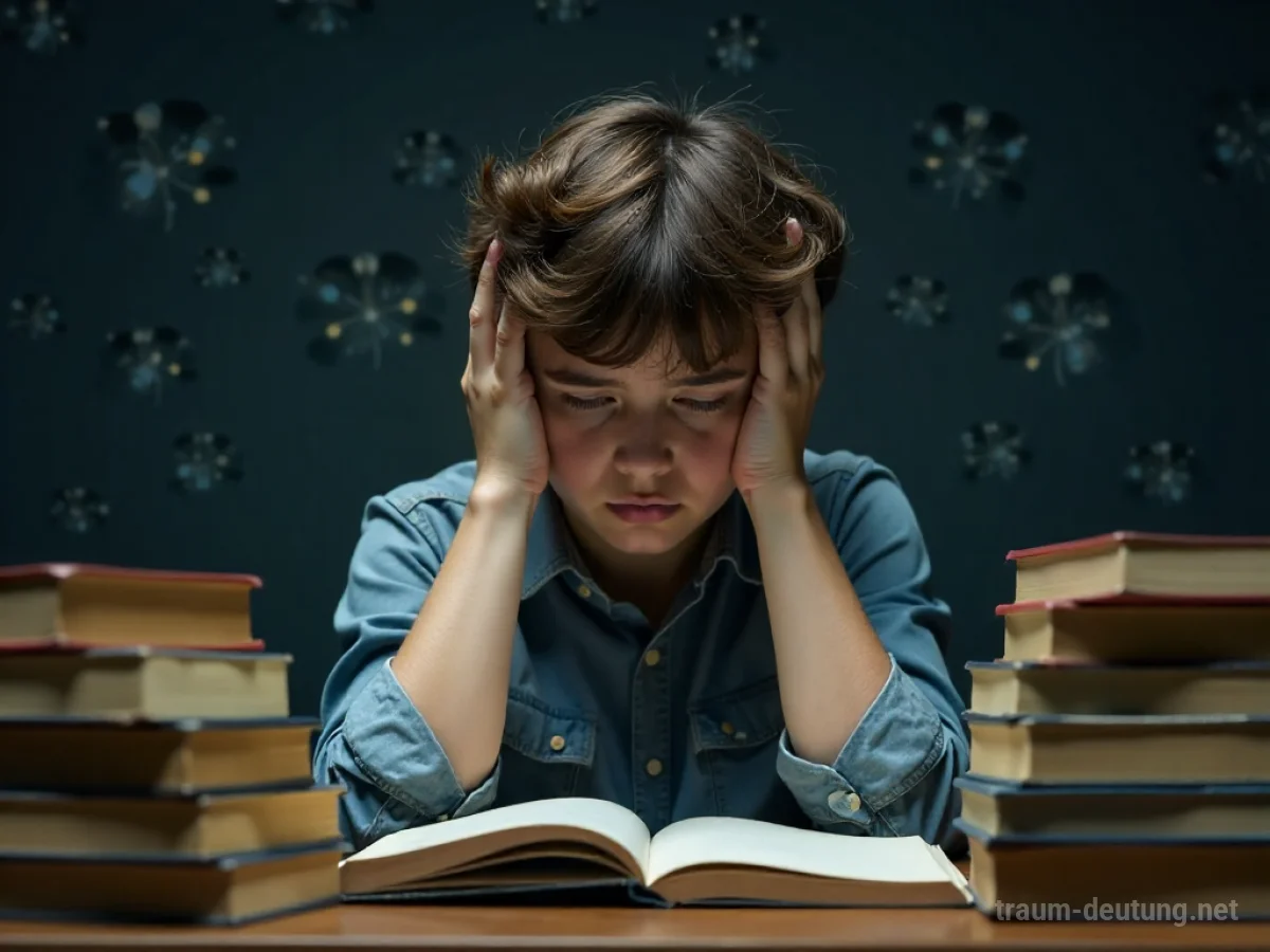 Schüler mit Prüfungsangst vor Büchern