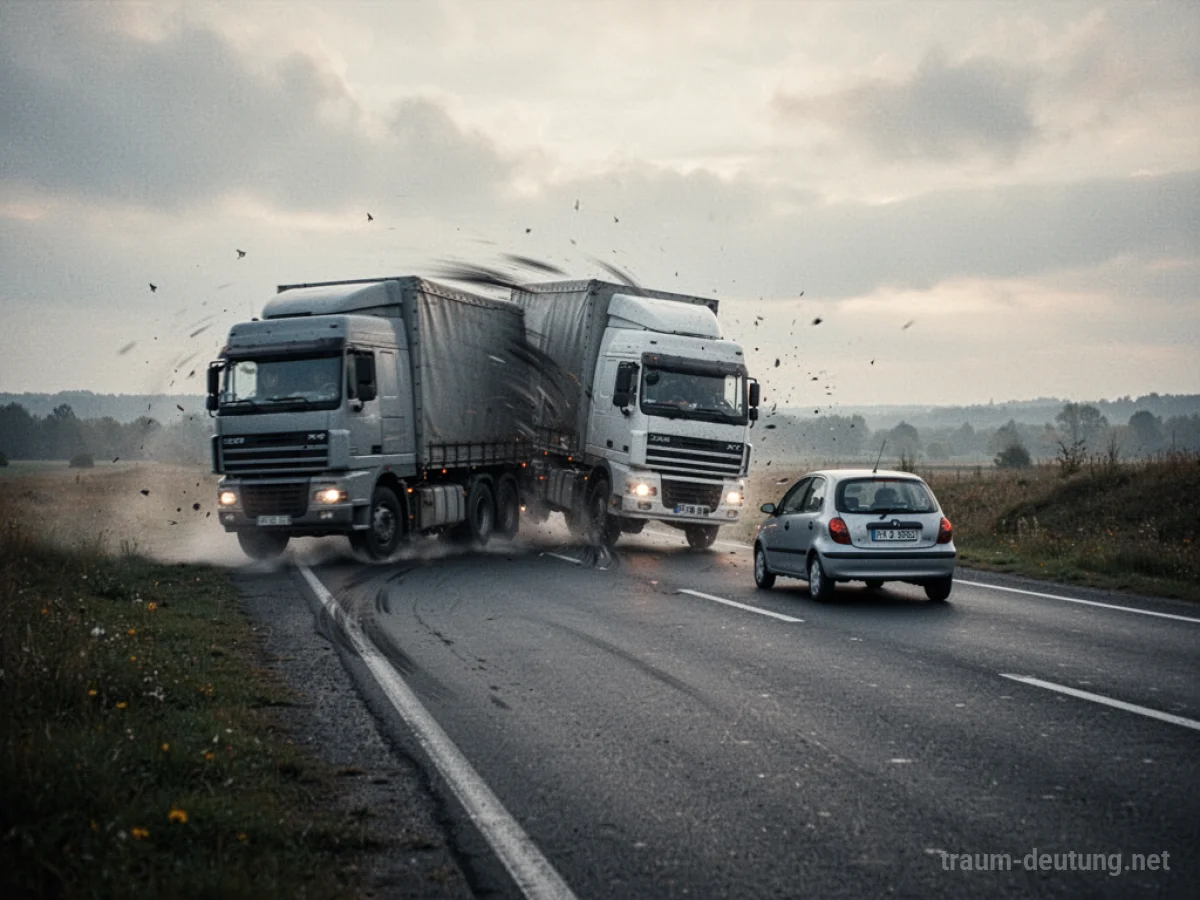 Ein LKW auf einer Straße, der einem Auto ausweicht.