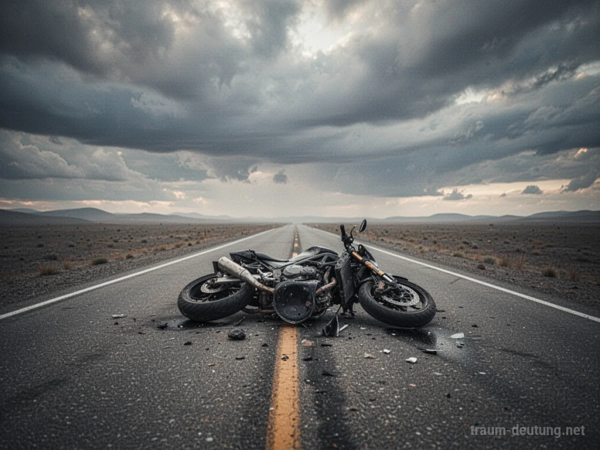 Motorrad liegt nach einem Unfall auf einer einsamen Straße.