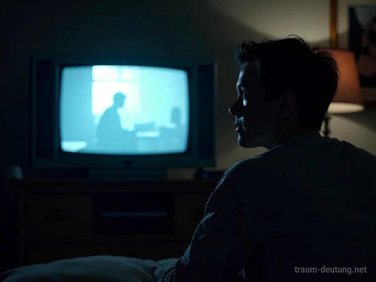 Eine Person schaut im Traum eine alte Videoaufnahme auf einem Fernseher.