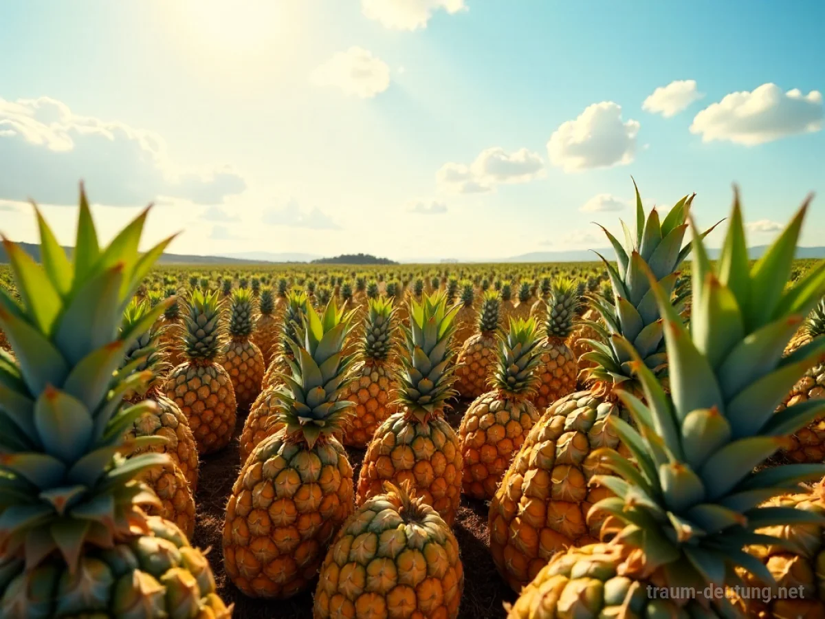 Ein weites Feld voller reifer Ananas unter strahlend blauem Himmel.