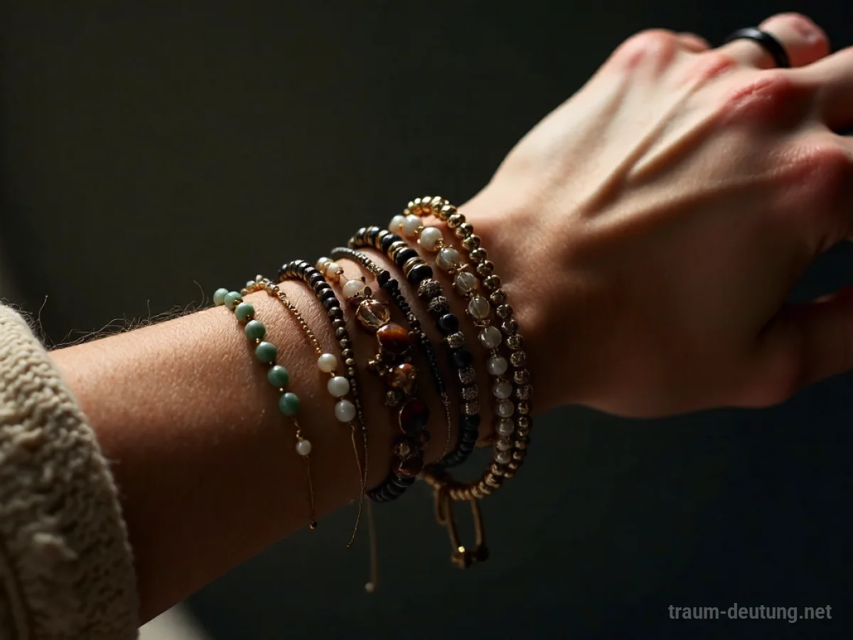 Hand mit vielen Armbändern im Traum