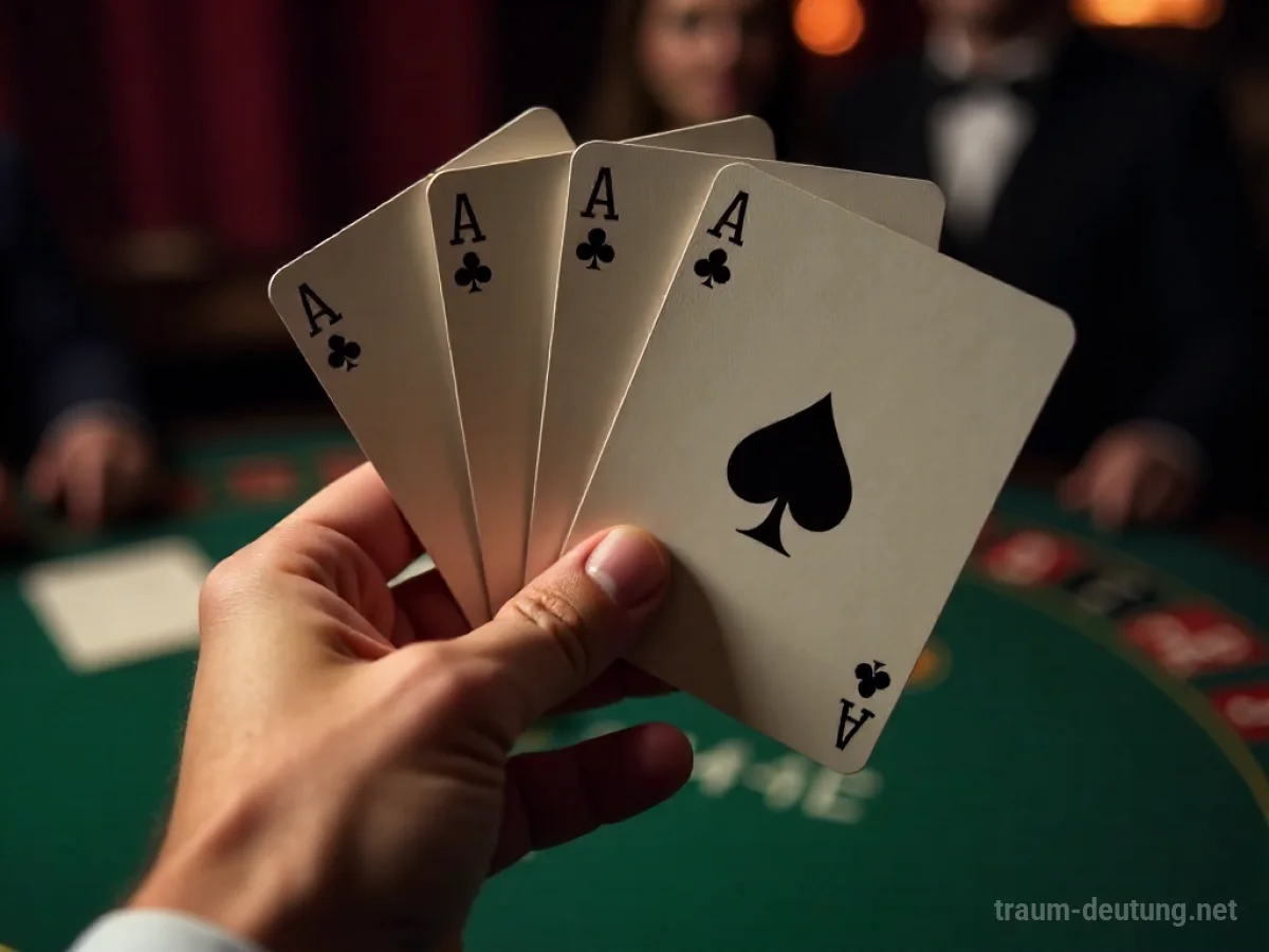 Mehrere Spielkarten mit dem Ass-Symbol in der Hand