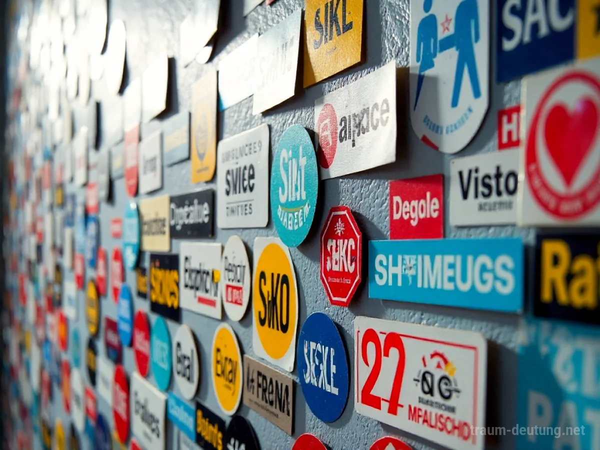 Eine Wand, bedeckt mit vielen bunten Aufklebern.