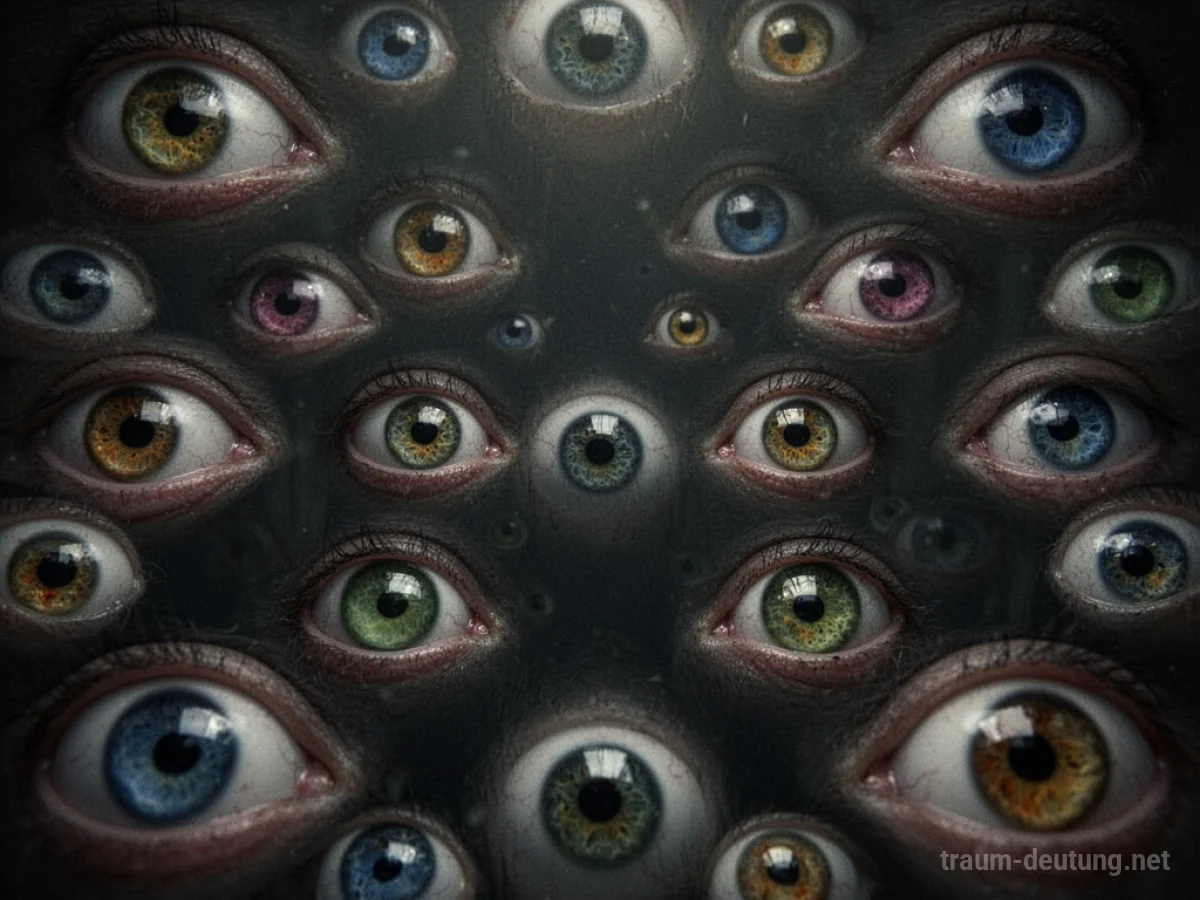 Viele menschliche Augen blicken aus einem dunklen Hintergrund.