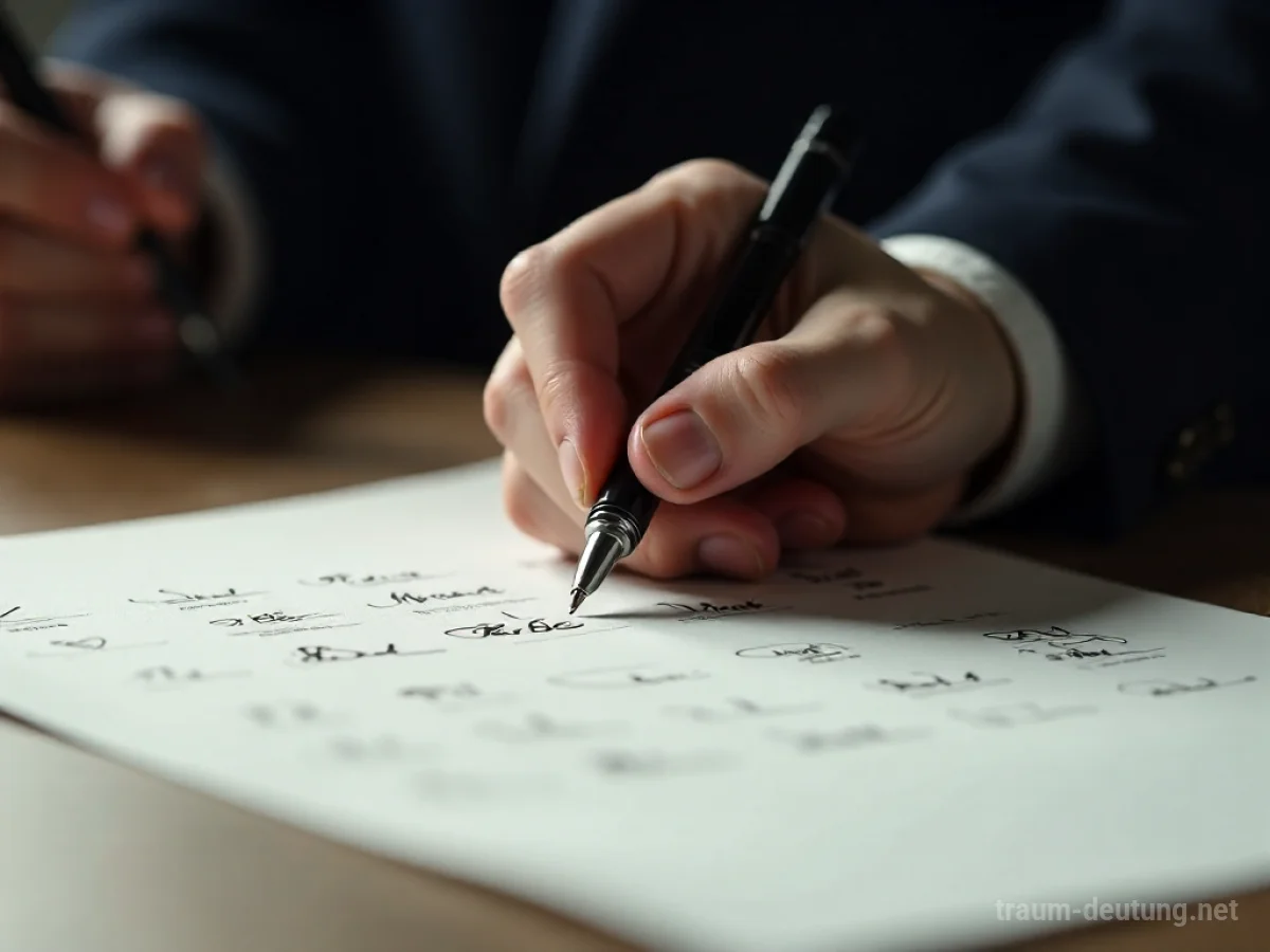 Viele Autogramme werden gesammelt, eine Hand unterschreibt ein Dokument.