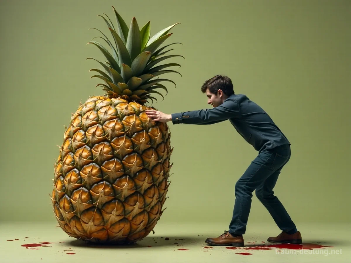 Person weicht einer großen Ananas mit spitzen Blättern aus.