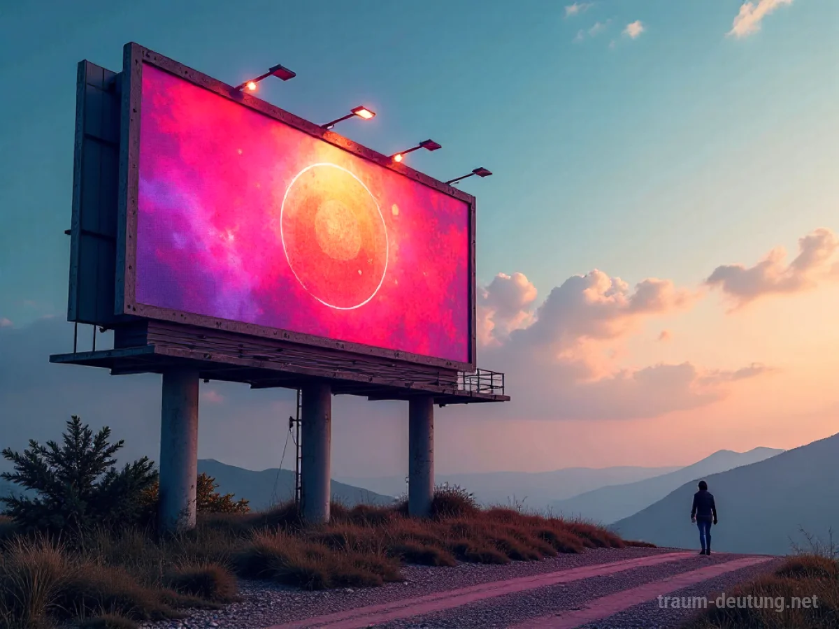 Eine leuchtende Werbetafel in einer traumhaften Landschaft, die visuell Aufmerksamkeit erregt.