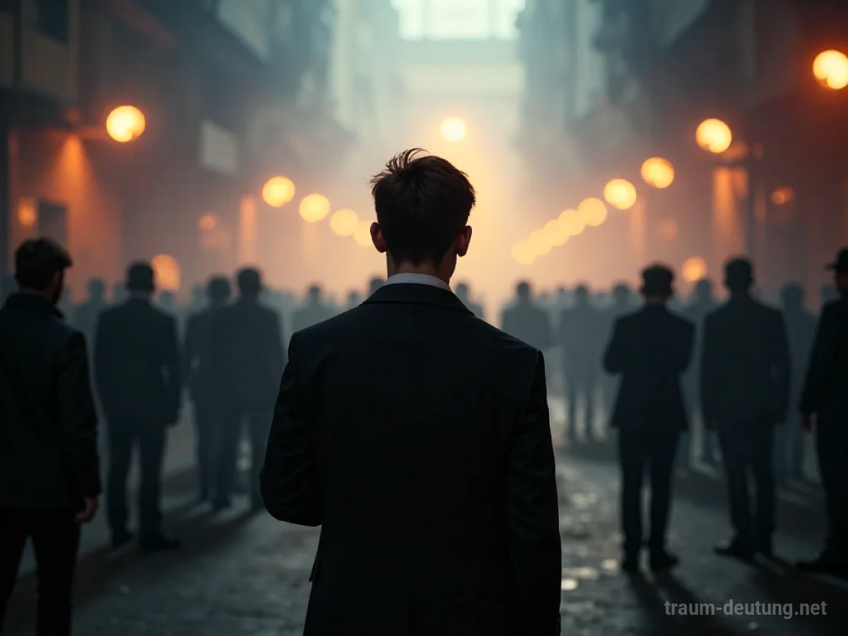 Silhouetten von Menschen, die ein unklares Ereignis beobachten, mit einem Gefühl der Distanz und Unsicherheit.