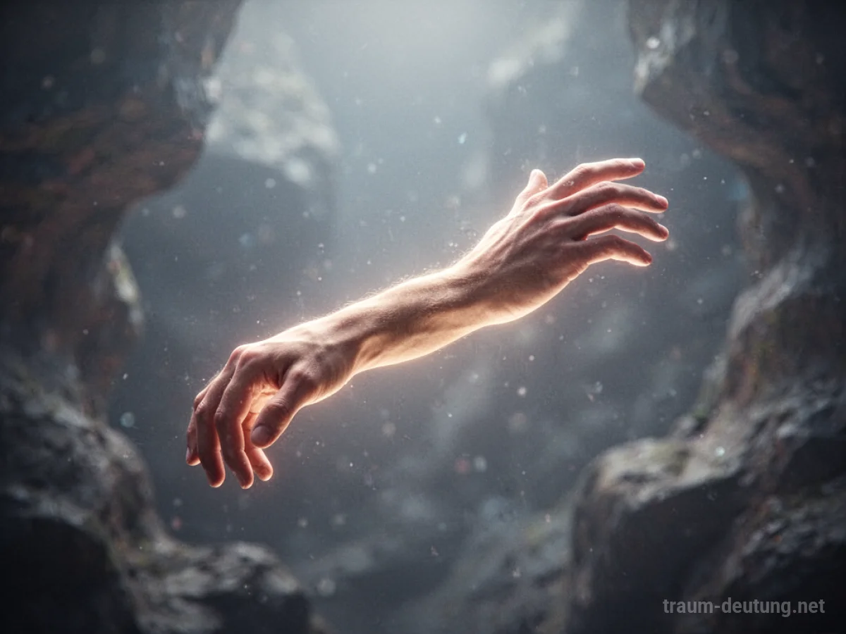 Ein schwebender, leuchtender zusätzlicher Arm in einem surrealen Traumraum.