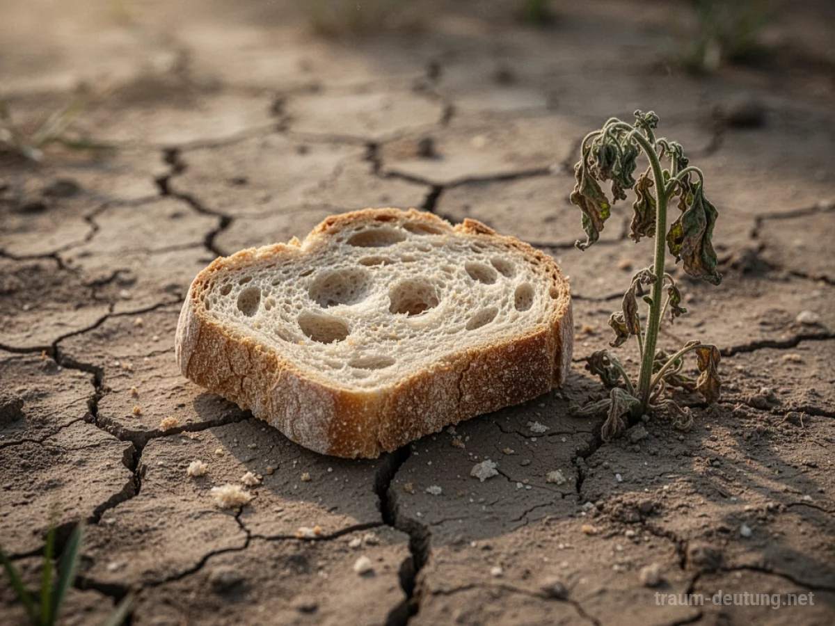 Altes, trockenes Brot liegt auf rissiger Erde.