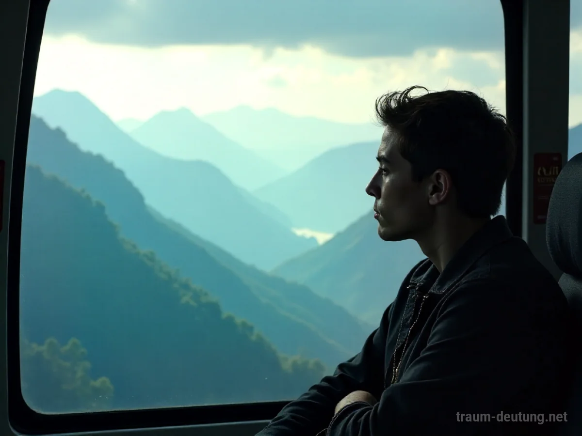 Person mit besorgtem Blick aus dem Fenster einer fahrenden Bergbahn