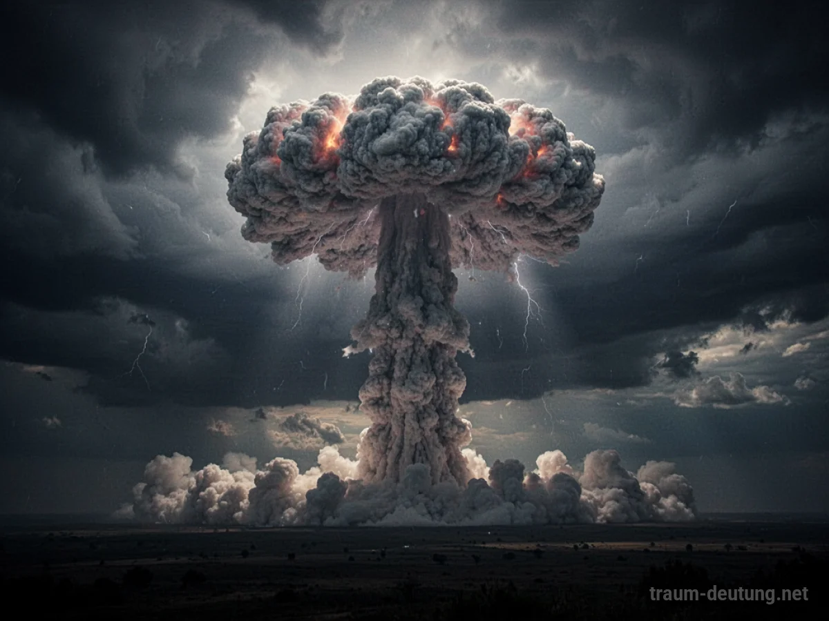Silhouette einer Atombombenwolke am Horizont bei stürmischem Himmel