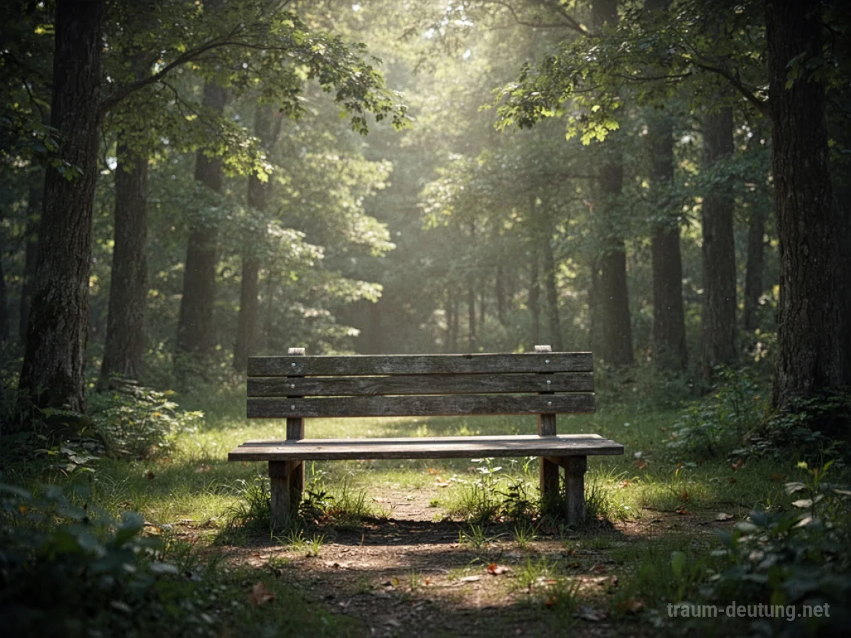 Eine leere Parkbank im Wald