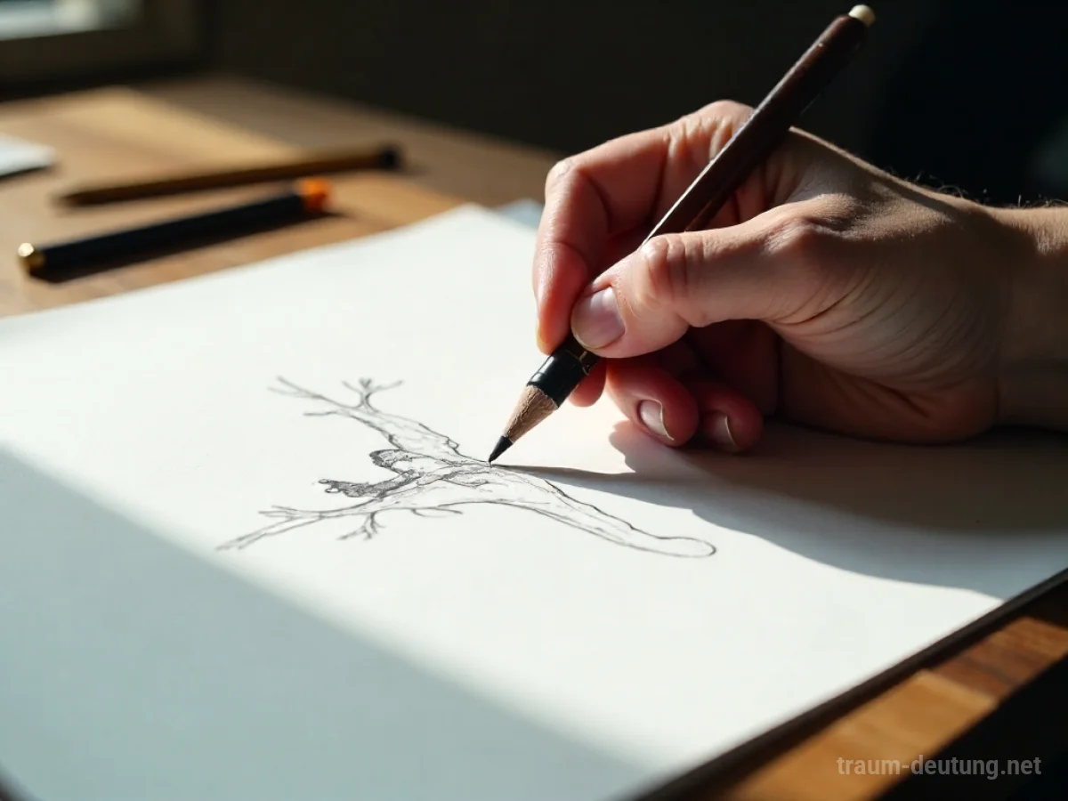 Hand zeichnet mit Bleistift auf ein weißes Blatt Papier.