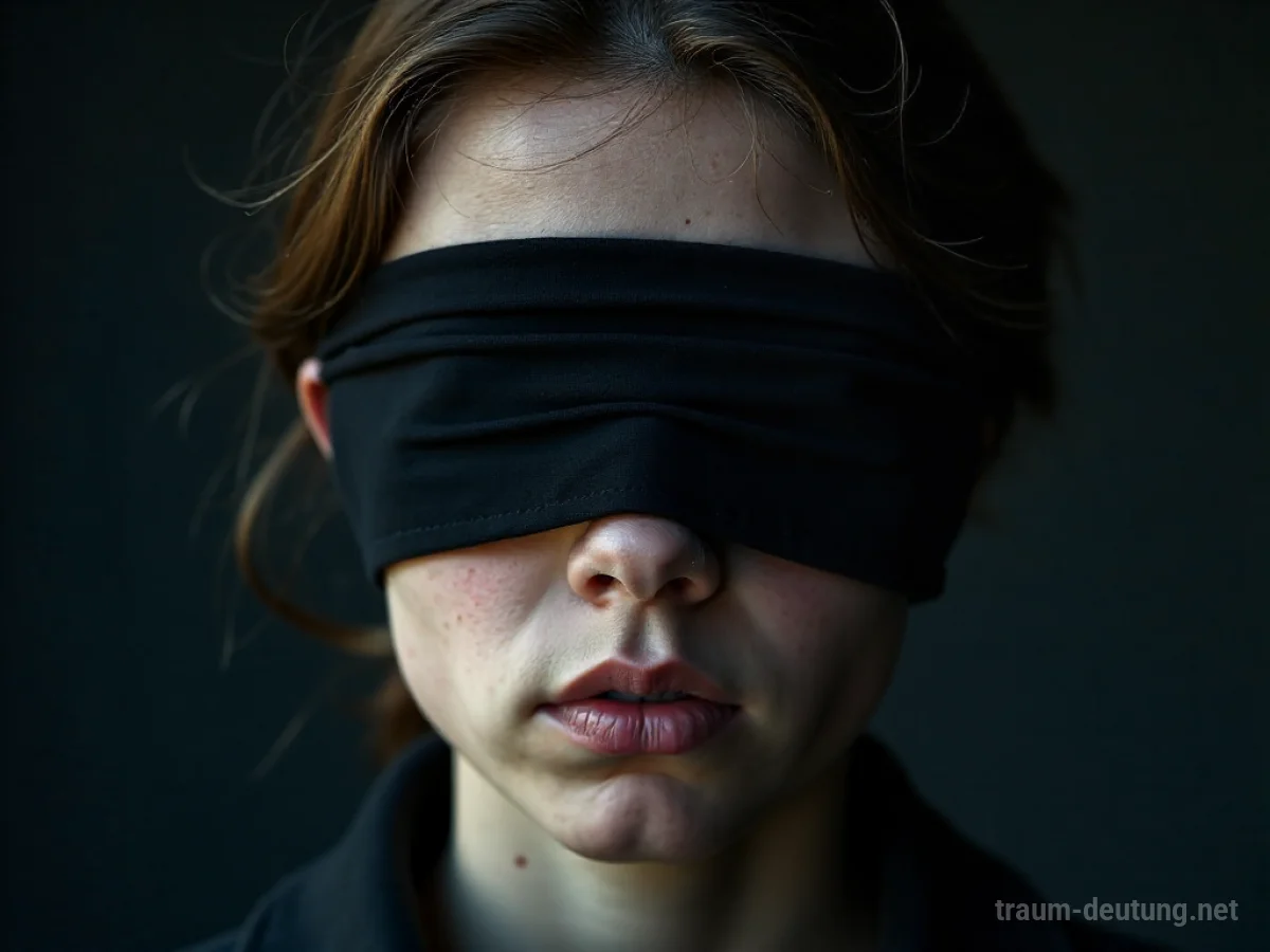 Person mit verbundenen Augen, die im Unklaren steht