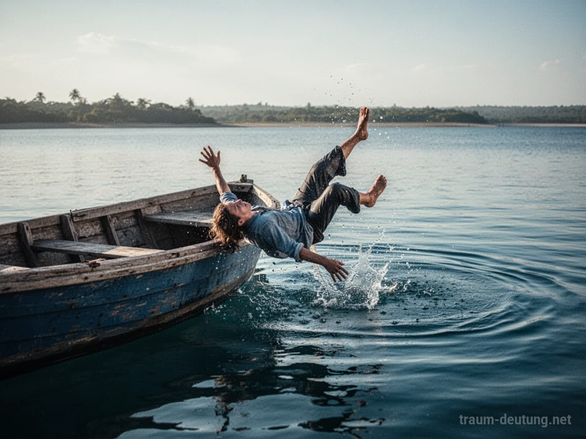Person fällt aus einem Boot ins Wasser