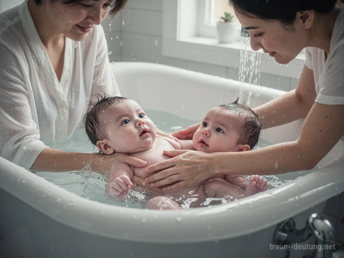 Person badet vorsichtig ein Baby in einer hellen Badewanne