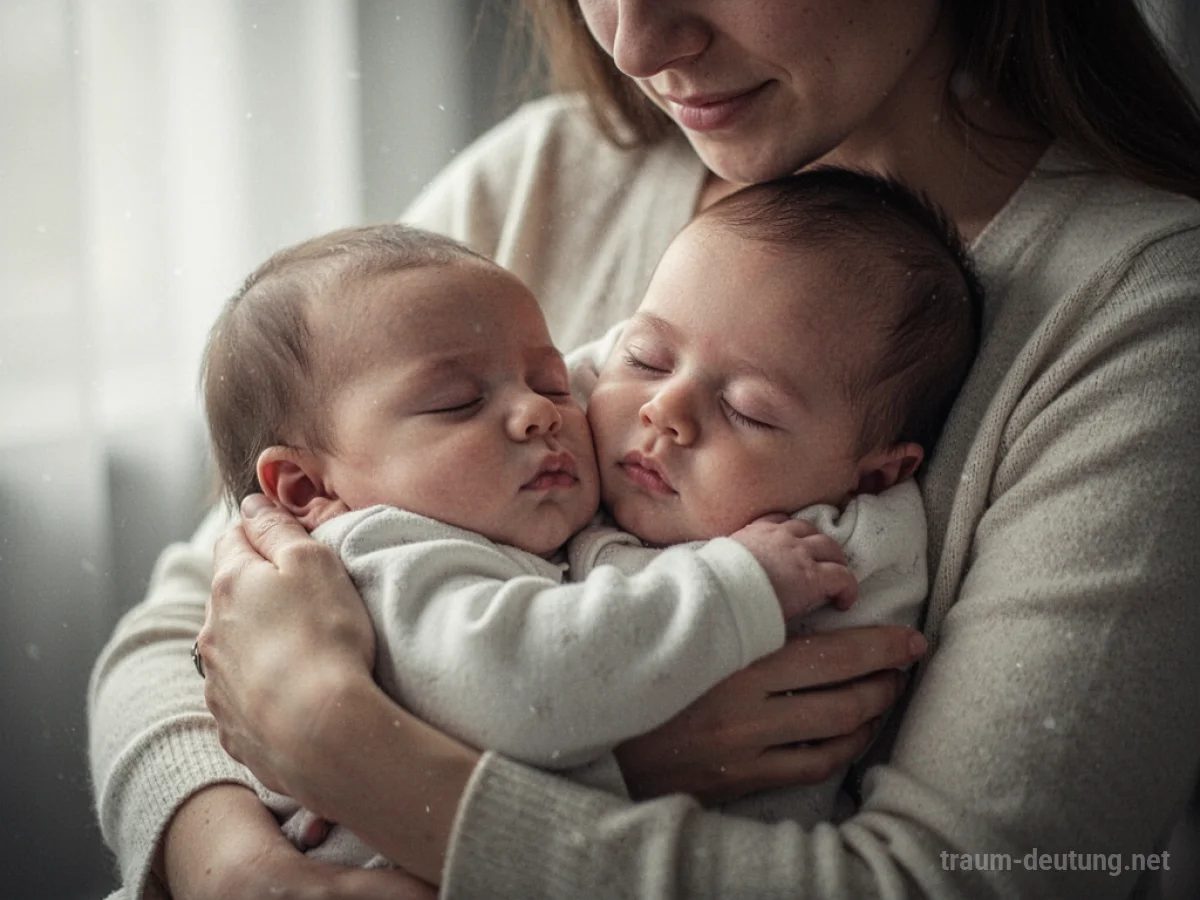 Eine Person hält schlafend ein Baby im Arm, sanftes Licht.