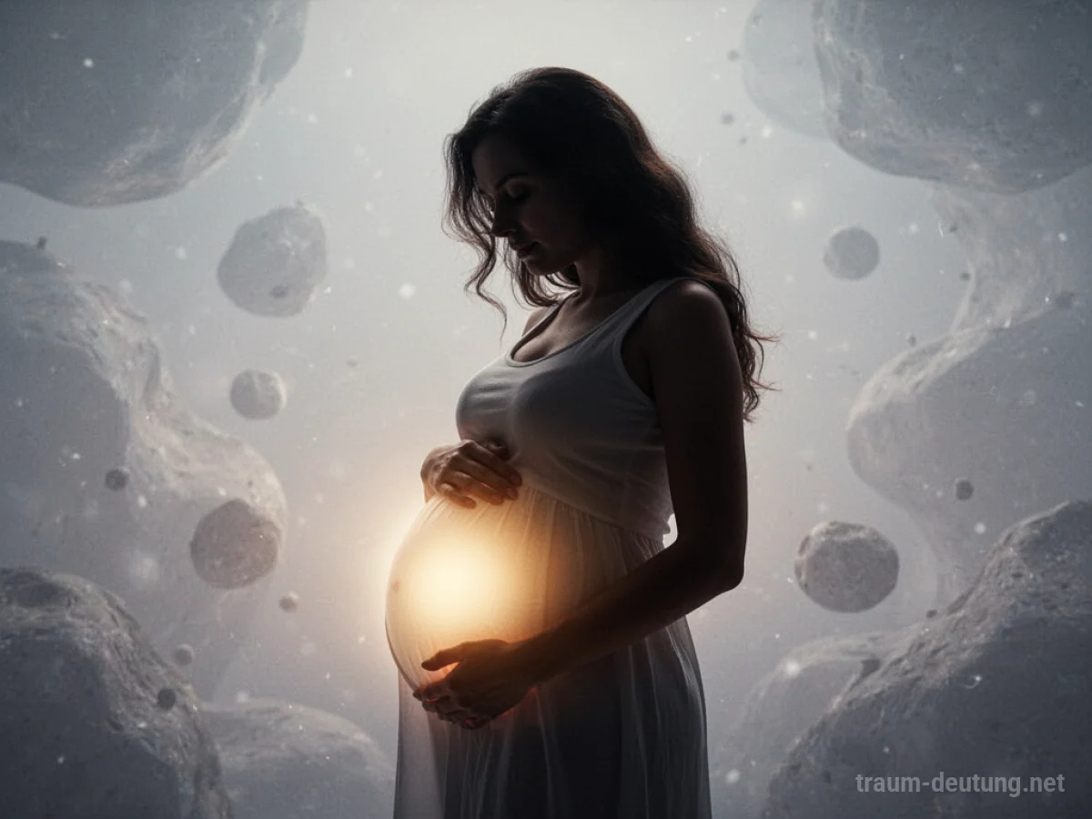 Silhouette einer schwangeren Frau mit leuchtendem Bauch im Traum