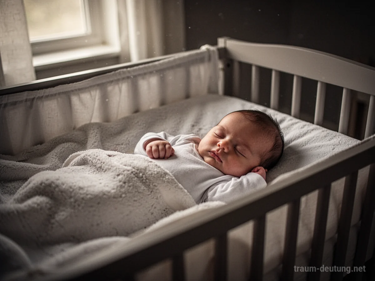 Schlafendes Baby in einem gemütlichen Bettchen, sanftes Licht fällt herein.
