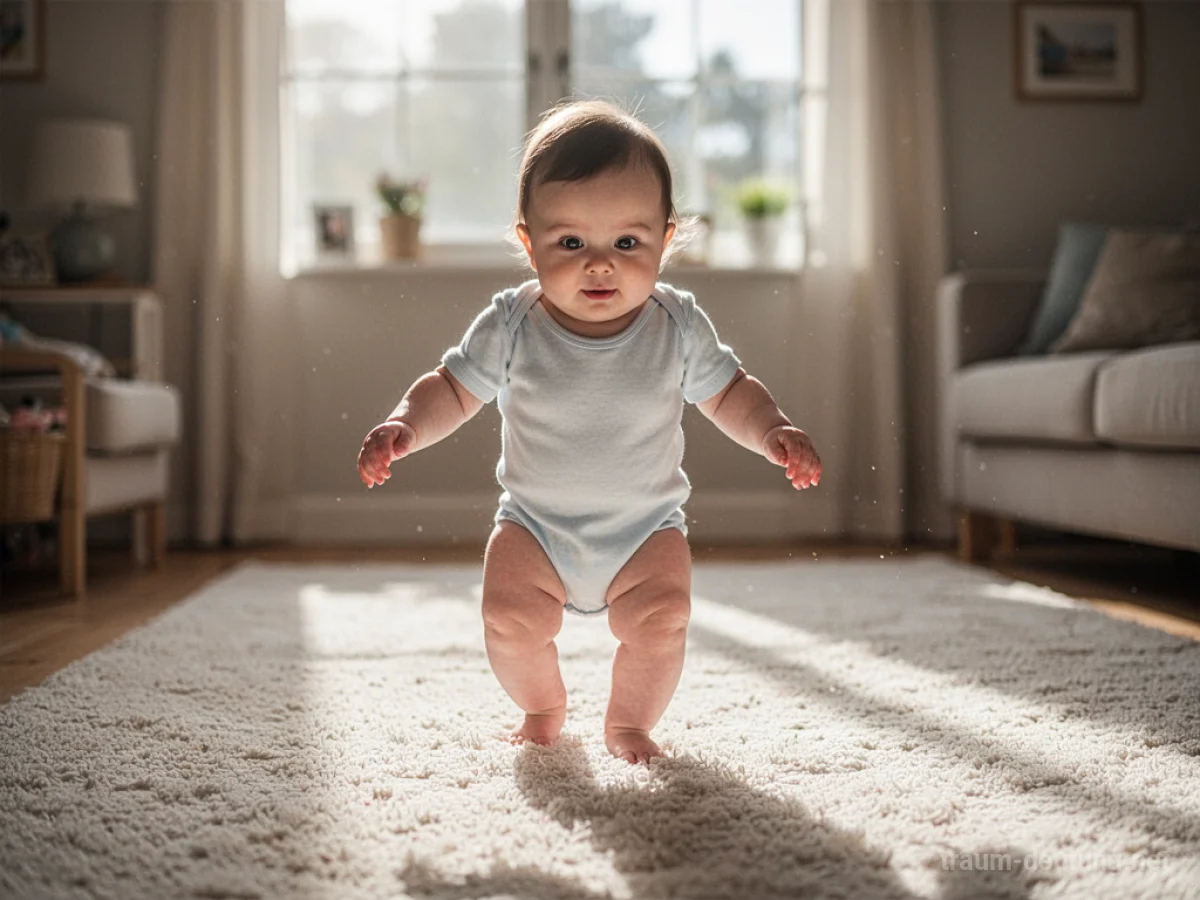 Ein Baby macht seine ersten Schritte auf einem Teppich.