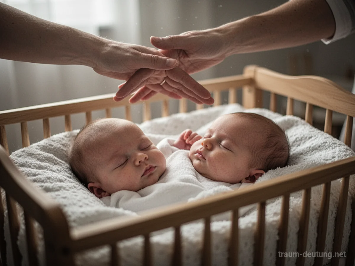 Eine schützende Hand über einem schlafenden Baby im Kinderwagen.