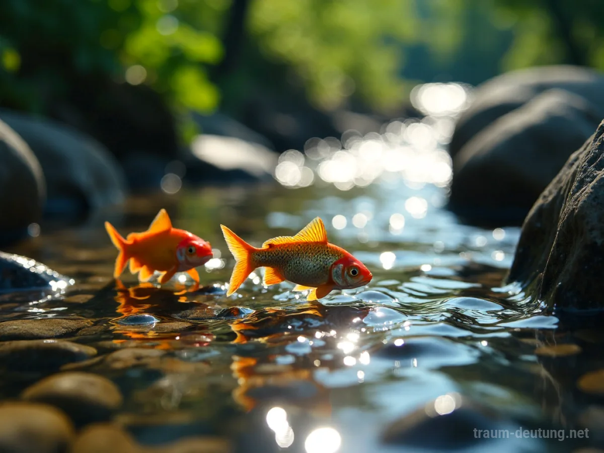 Ein klarer Bach mit schwimmenden Fischen im Sonnenlicht.