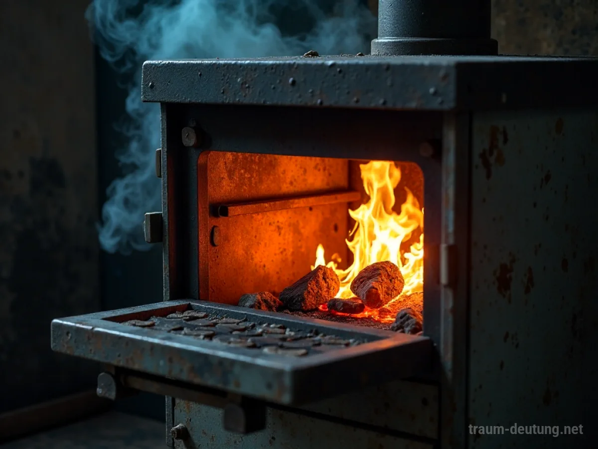 Explodierender Backofen mit Rauch und Flammen