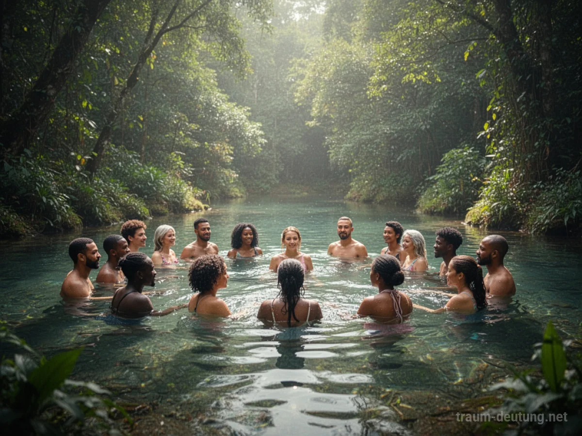Menschen baden gemeinsam in einem natürlichen Pool