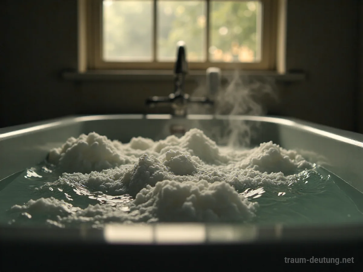 Eine alte Badewanne, gefüllt mit dampfendem heißem Wasser in einem sanft beleuchteten Raum.