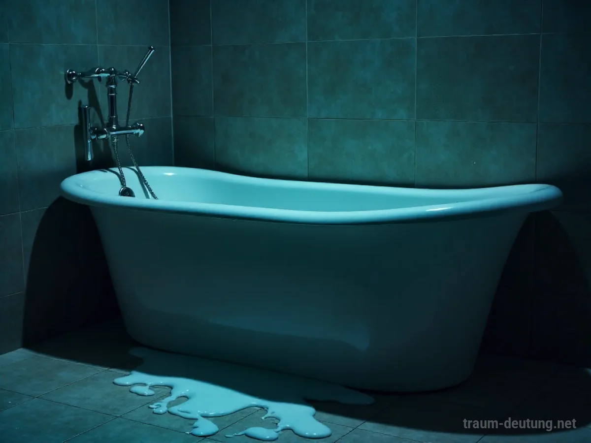 Überlaufende Badewanne, Wasser breitet sich auf dem Boden aus