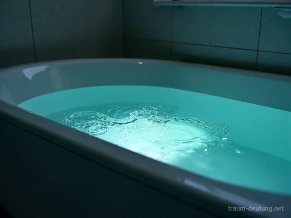 Eine Badewanne, die überläuft, mit klarem Wasser gefüllt in einem ruhigen Badezimmer.