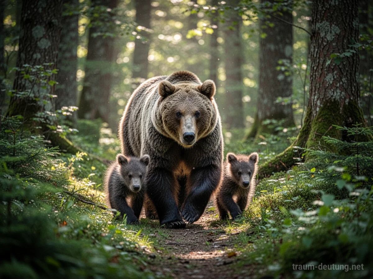 Mutterbär mit ihren Jungen im Wald