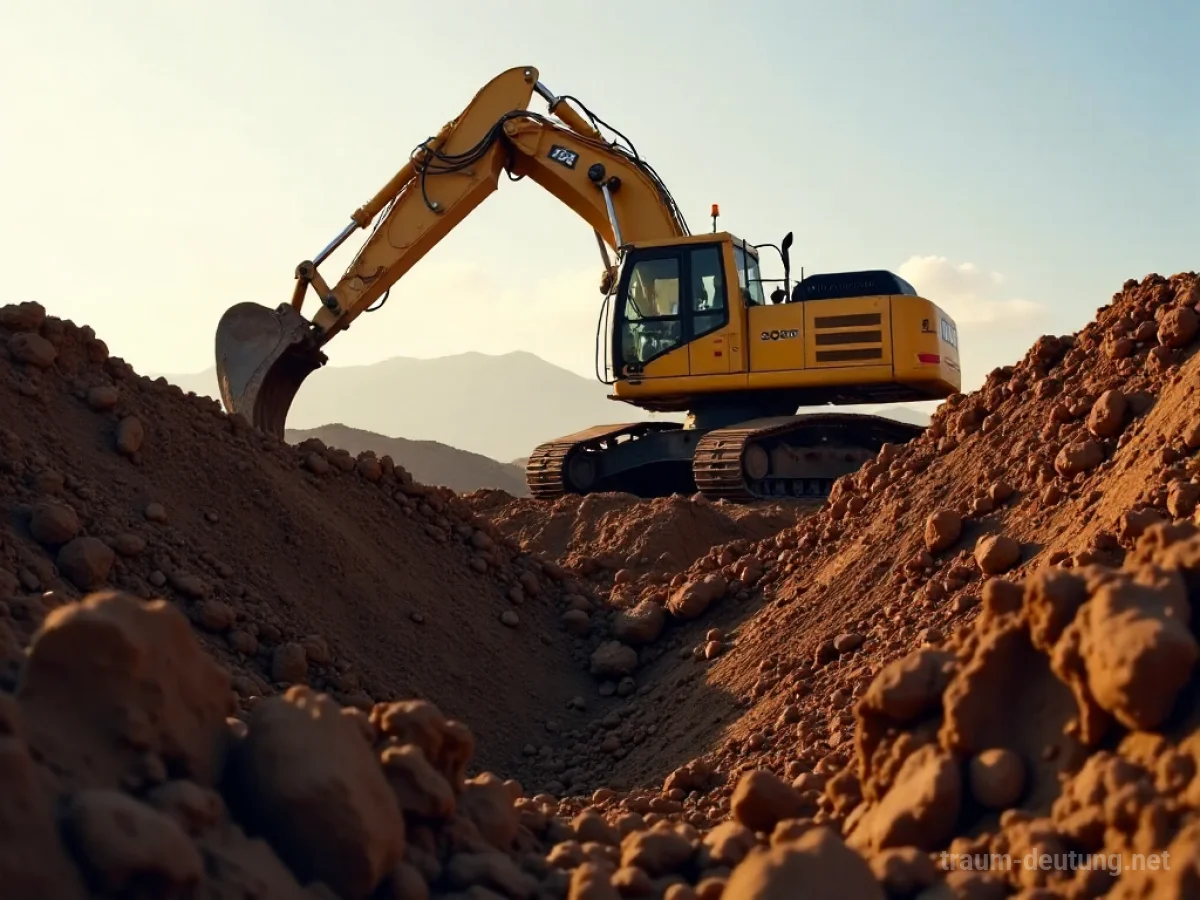 Bagger gräbt tief in der Erde auf einer Baustelle