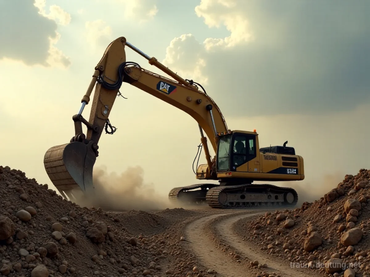 Beschädigter Bagger auf einer Baustelle nach einem Unfall