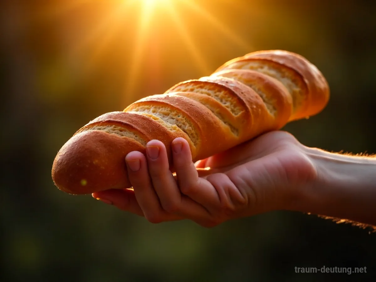 Hände reichen sich ein Baguette als Geschenk