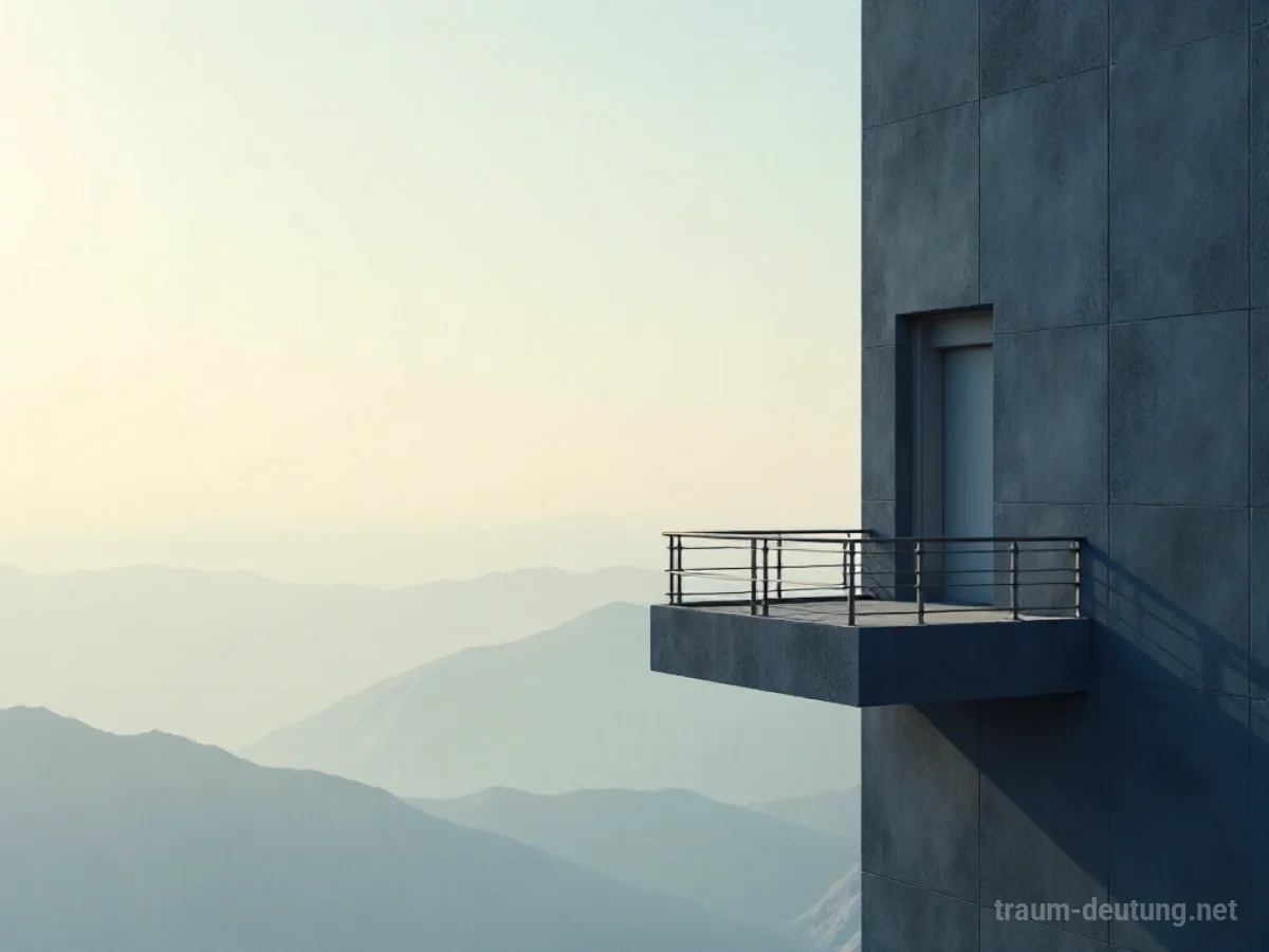 Ein leerer Balkon, der ins Nichts führt, ohne Geländer und ohne sichtbaren Boden oder Himmel.