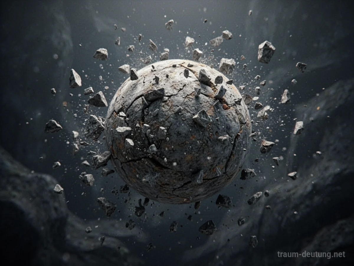 Ein explodierender Ball in viele Teile zerfallend