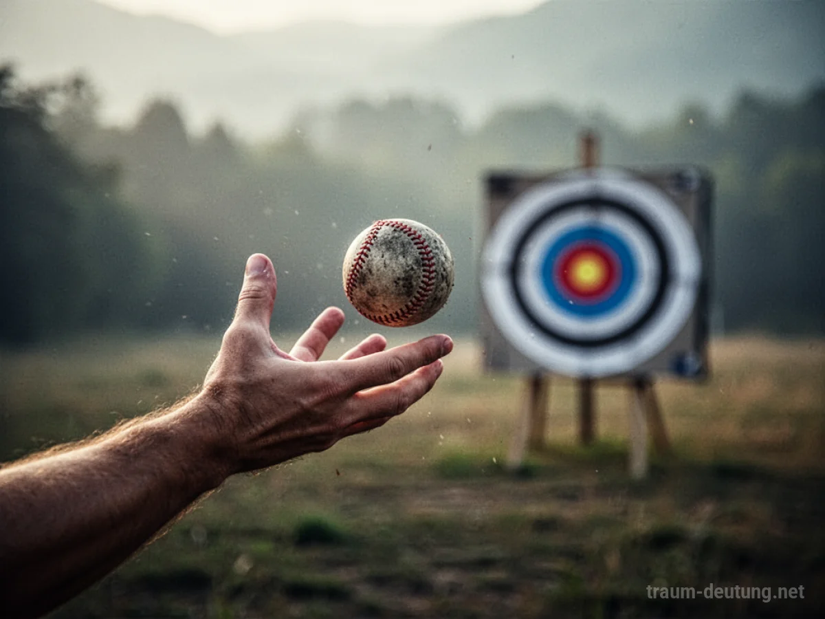 Hand wirft einen Ball auf ein entferntes Ziel.