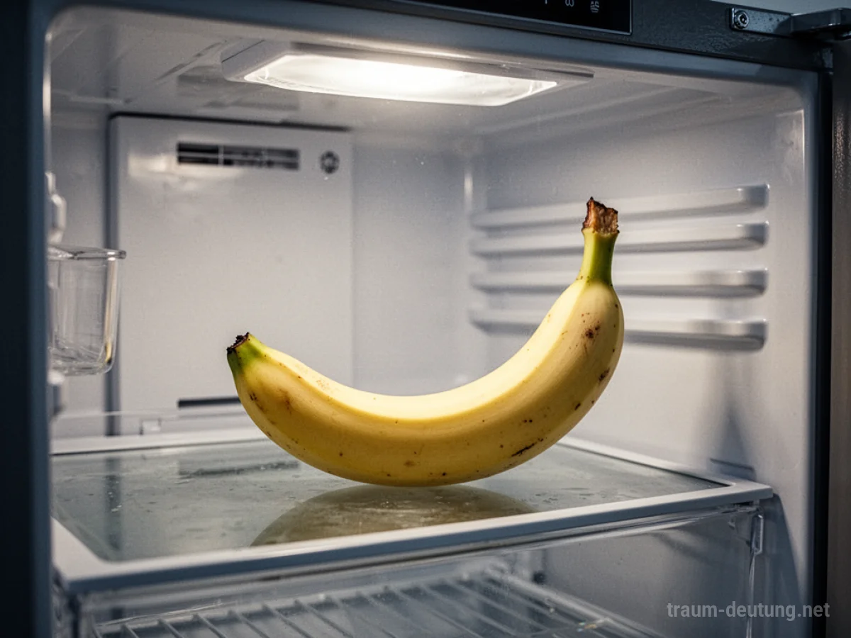 Reife Banane liegt im Inneren eines offenen Kühlschranks.
