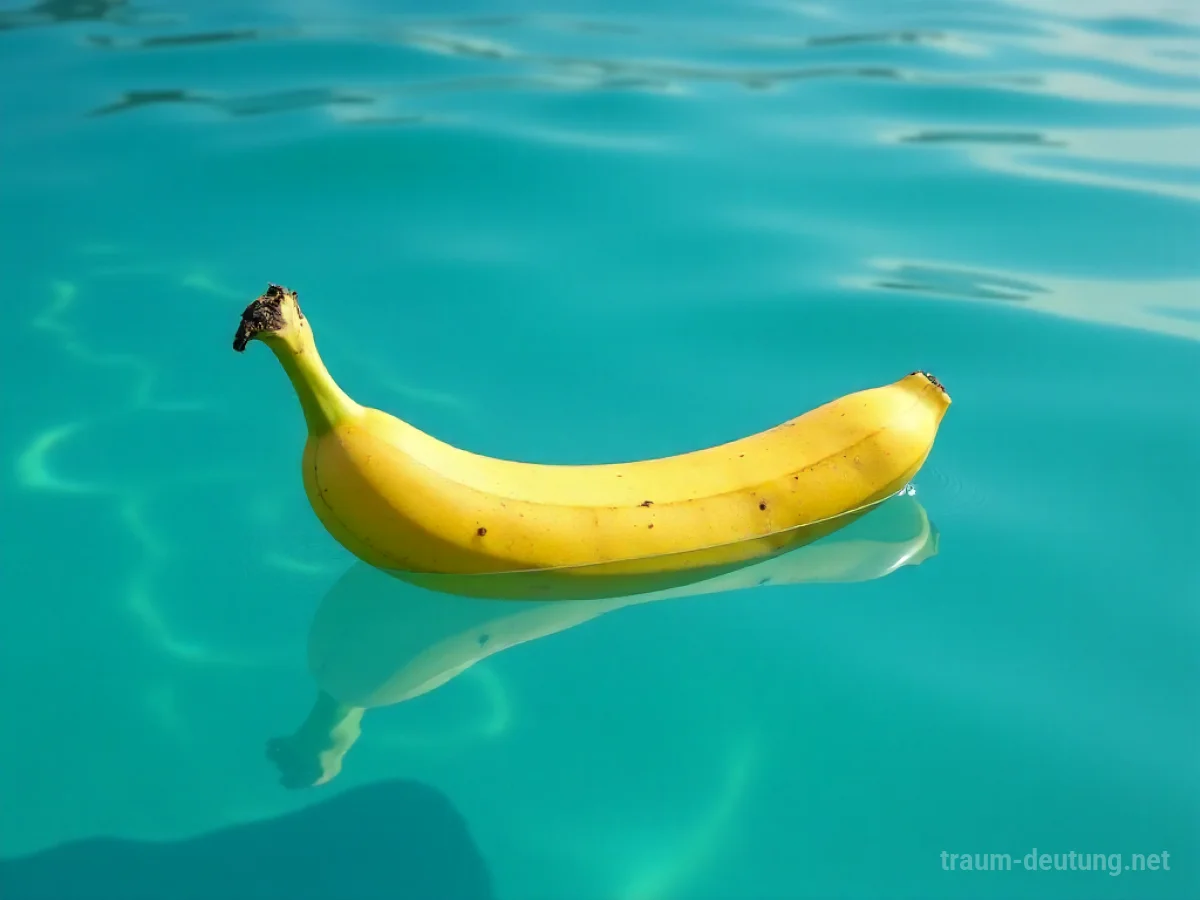 Eine gelbe Banane schwimmt ruhig auf der Oberfläche eines klaren blauen Wassers.